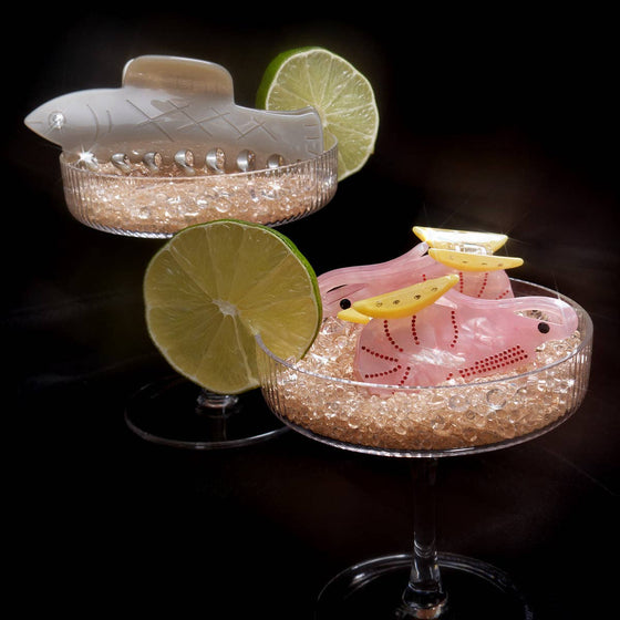 Rhinestone Shrimp Cocktail with Lemon Small Hair Claw Clip