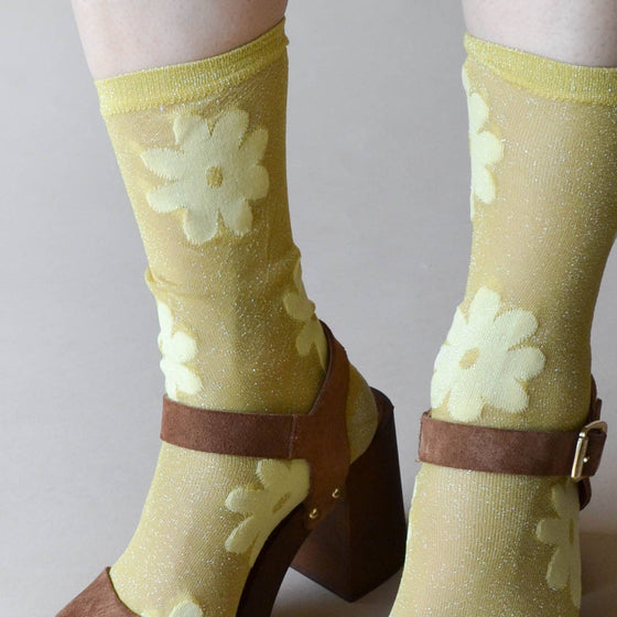 Vintage Glitter Flower Socks
