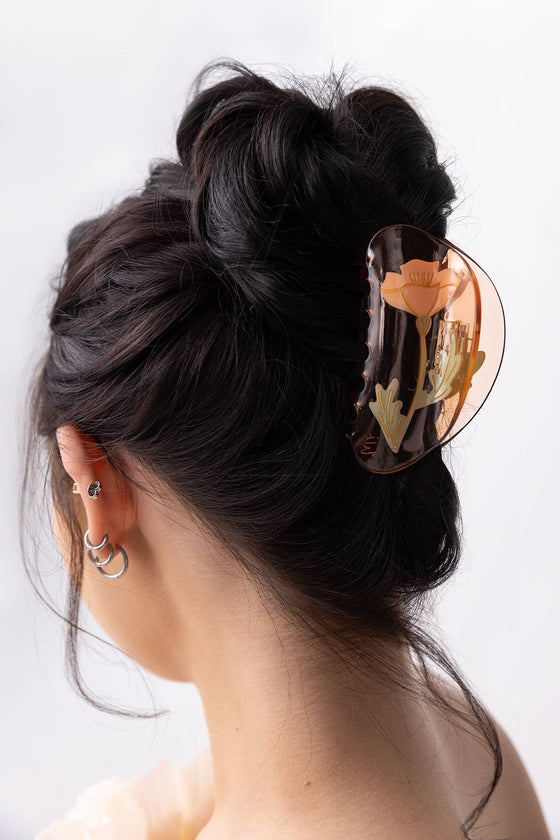 California Poppy Wildflower Hair Claw in Clear Acetate