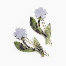  Purple Chicory Flowers Barrette Clip Set with Green Tortoise