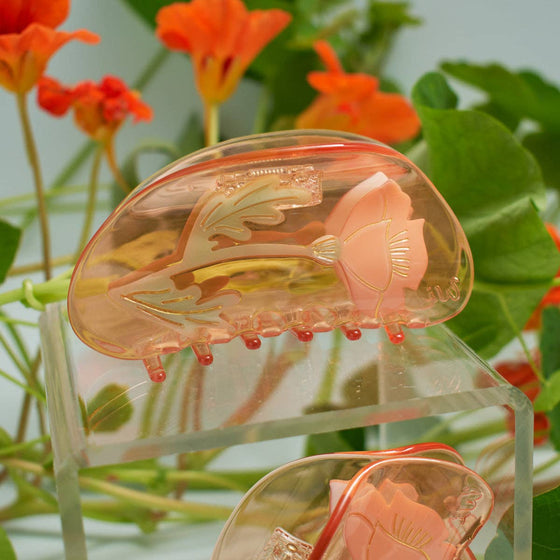 California Poppy Wildflower Hair Claw in Clear Acetate