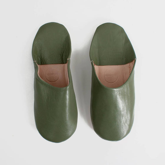 Moroccan Babouche Basic Slippers, Olive